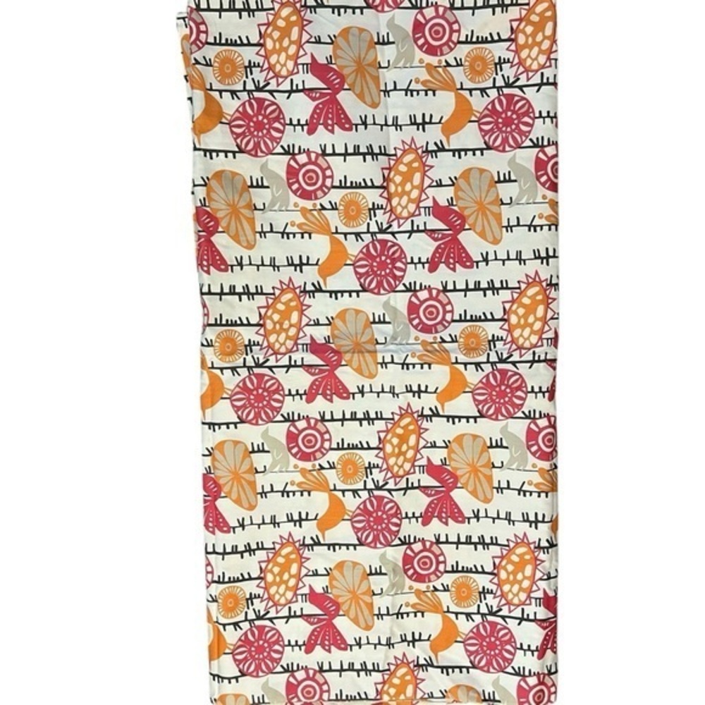 Menagerie pink & orange bird /sweet potato print cotton shower curtain EUC